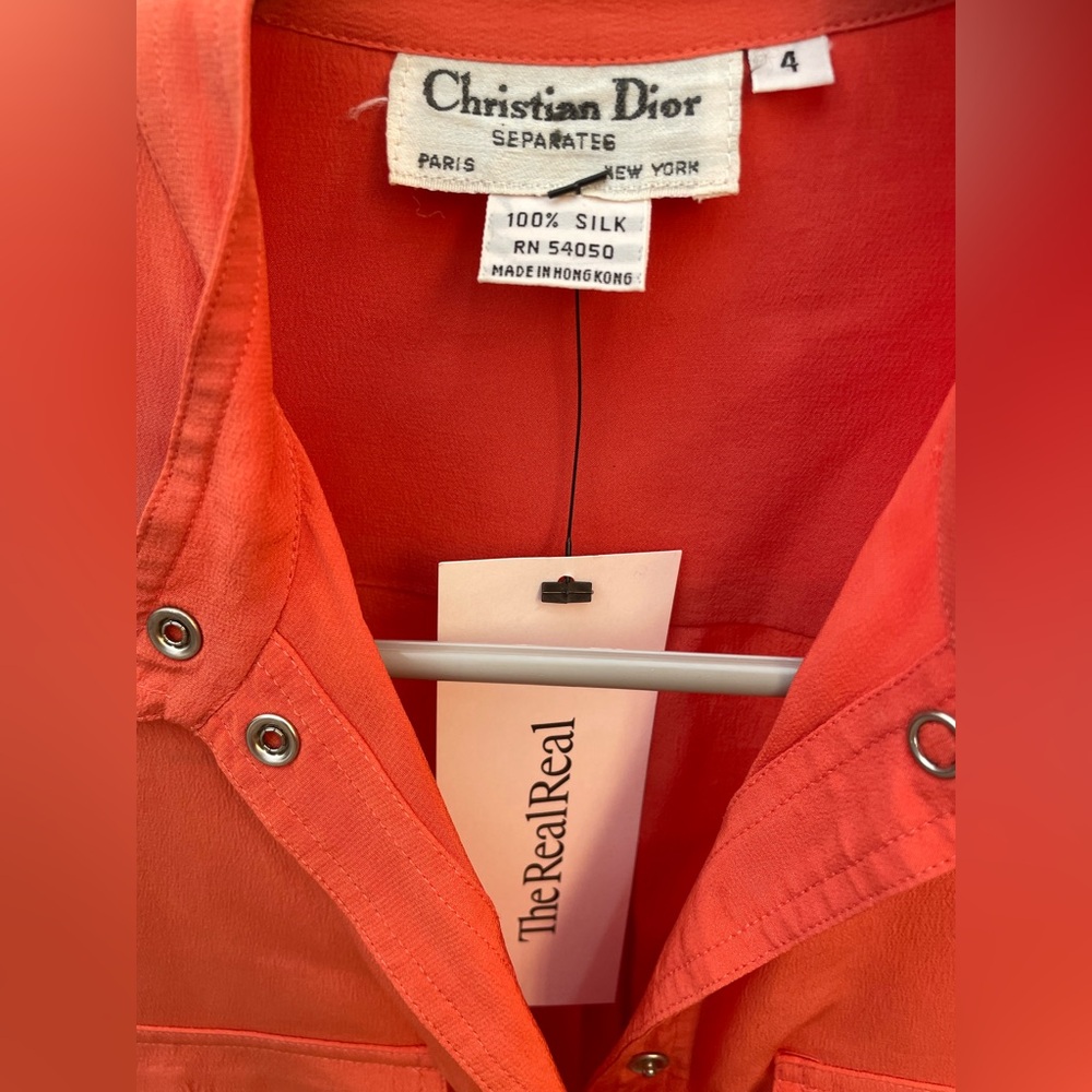 Christian Dior vintage 100% silk blouse size 4 90’s retro classic orange - Picture 2 of 10